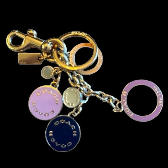 COACH Multicolor Pastels & Gold-Tone Keychain Purse/Bag Charm Disks Circles NWOT - Picture 8 of 8